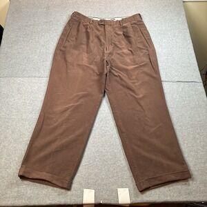 Ping Men's 38X28 Microfiber Casual Pleated Pants Brown Cuffed